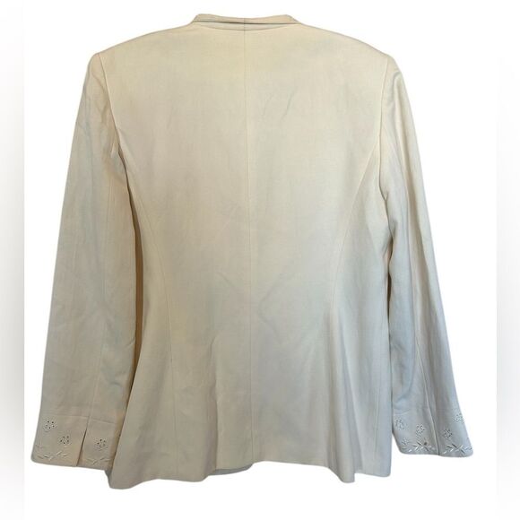 Travis Ayers Embroidered Eyelet Detail Cream Beige Linen Blazer 16 - Picture 2 of 9